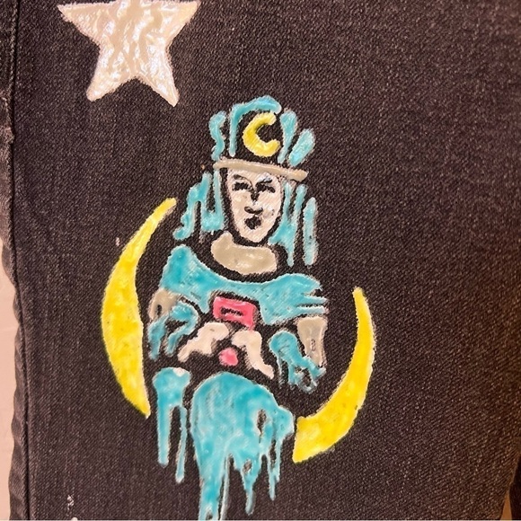 Hand painted One of a kind Denim jegging pants, sz 12 Youth (see measurements) - Picture 8 of 12